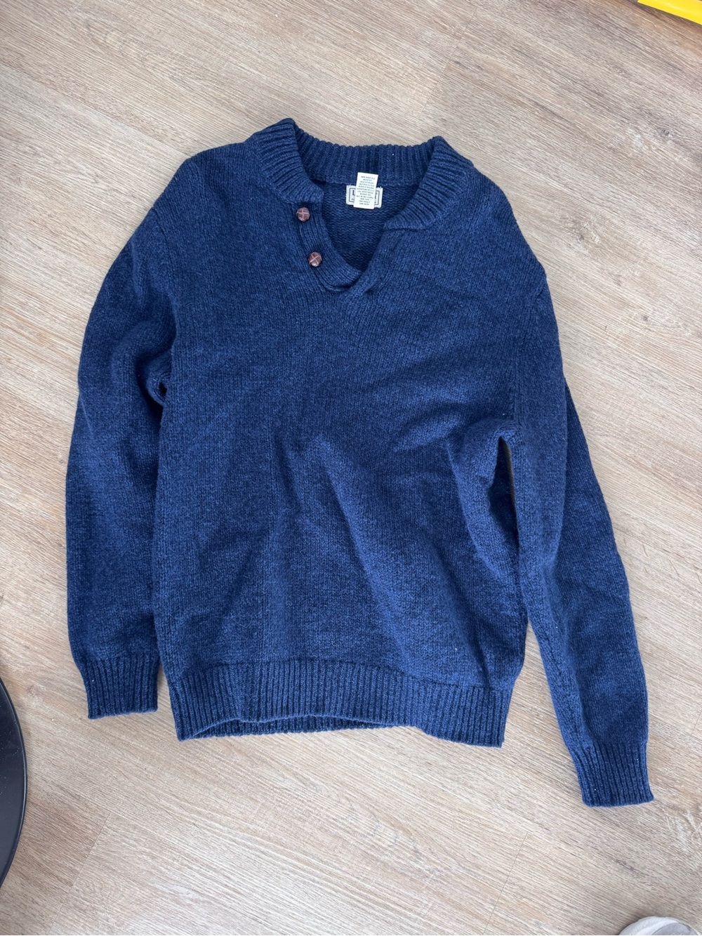 L.L. Bean Men's Navy V-Neck Button Sweater